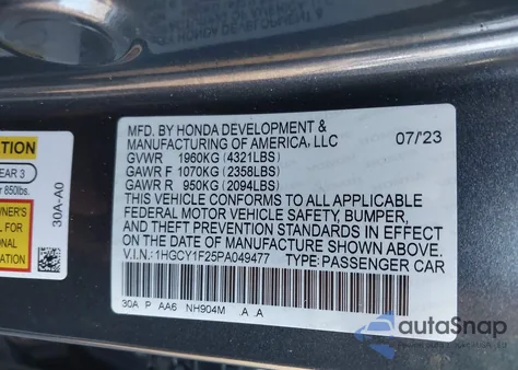 2023 Honda Accord Lx from USA, damaged, VIN 1HGCY1F25PA049477